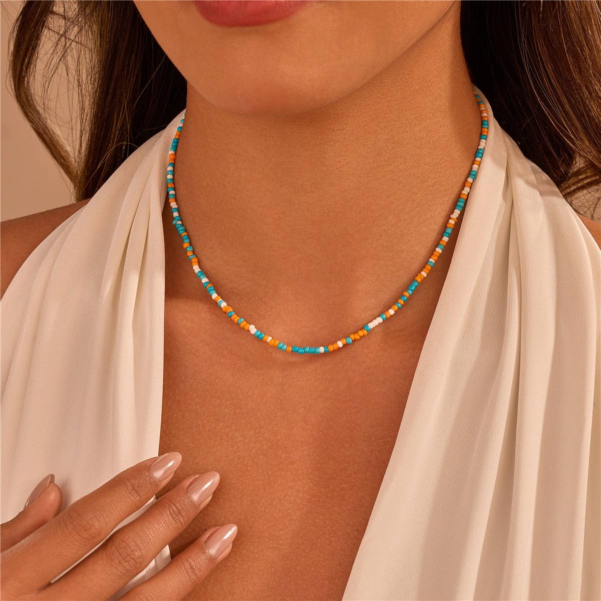 18K Gold Stainless Steel Beaded Necklace | Tarnish Free Waterproof Layering Necklace