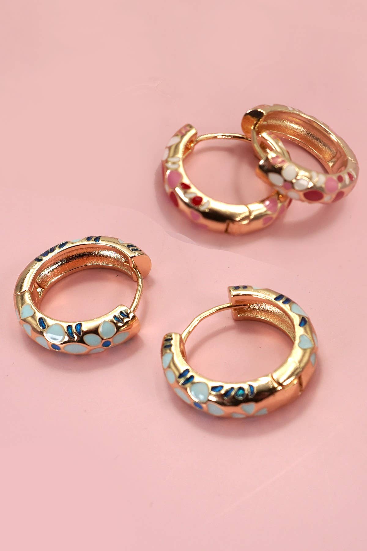 Colorful Enamel Flower Huggie Hoop Earrings | Gold Plated Trendy Floral Huggies