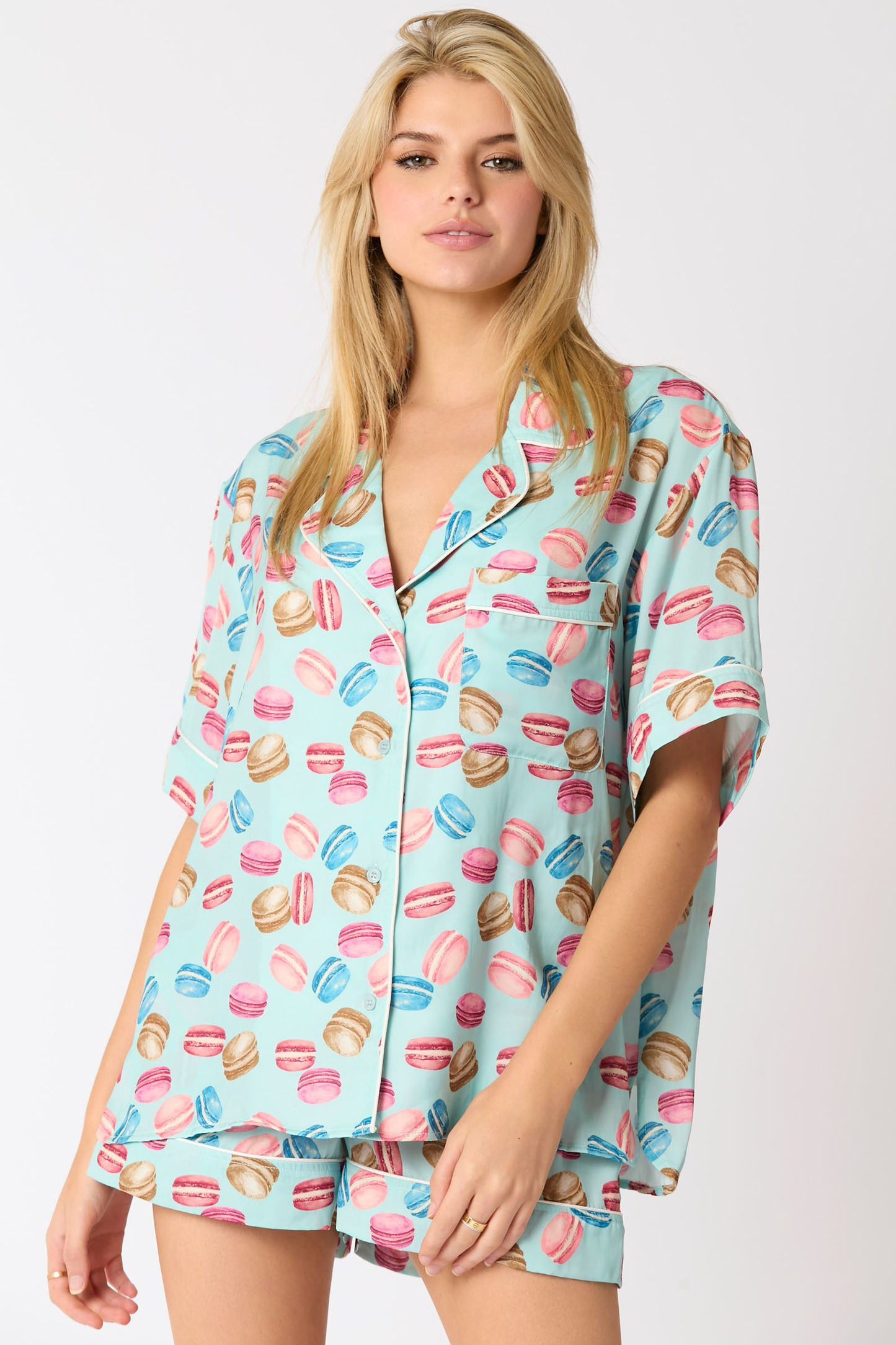 Poly Satin Macarons Printed Pajama Shirt