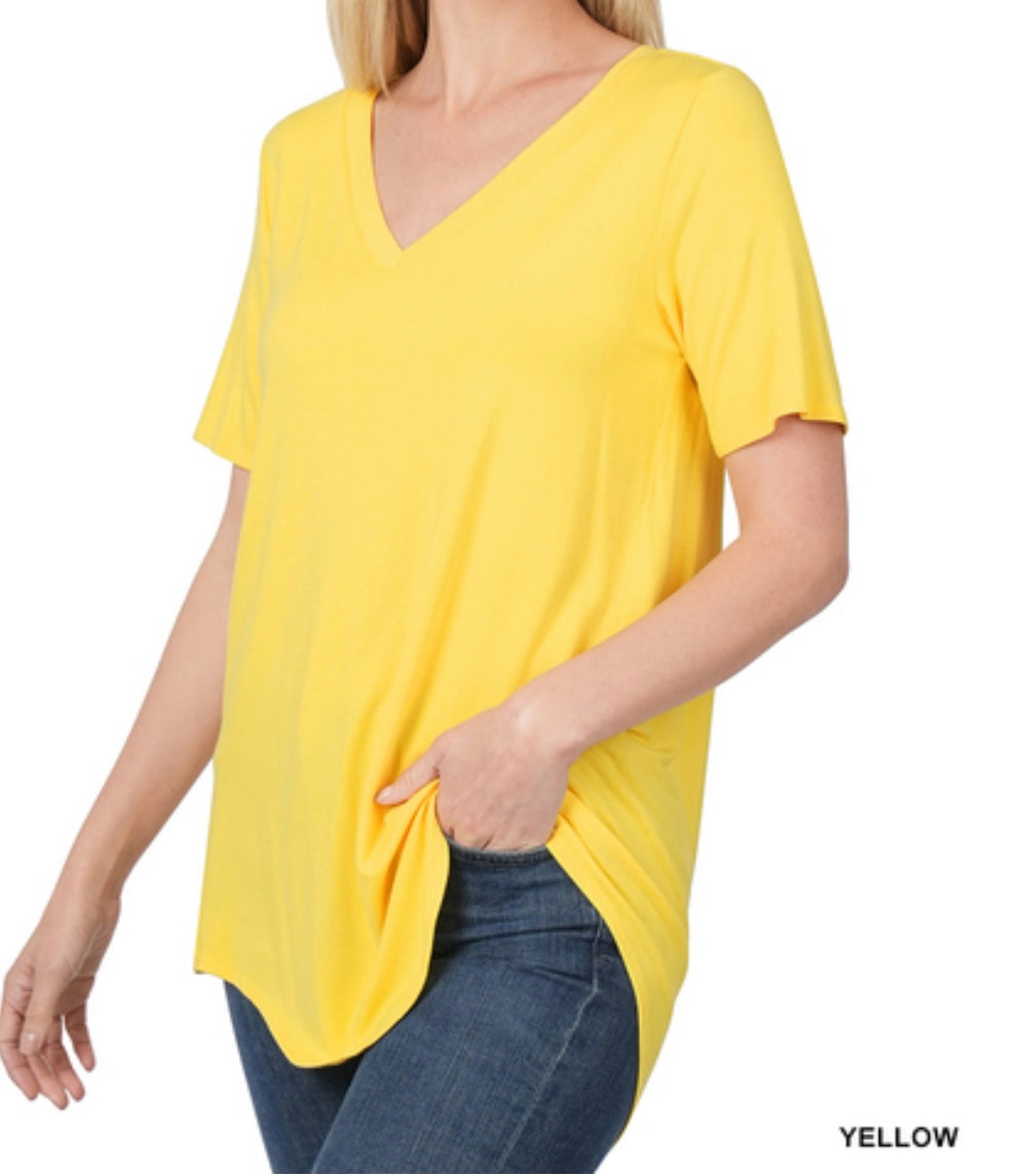 Rounded Hem V Neck Soft Knit Top