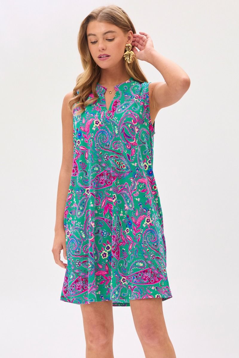 Dear Scarlett Lizzy Tank Dress in Emerald/Pink