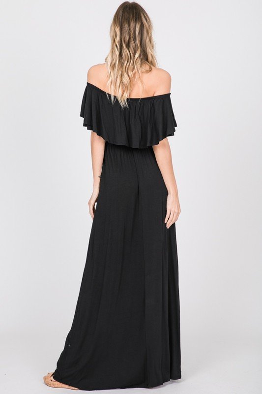 Ruffled Off Shoulder Maxi Dress with Pockets | Flowy Summer Dress