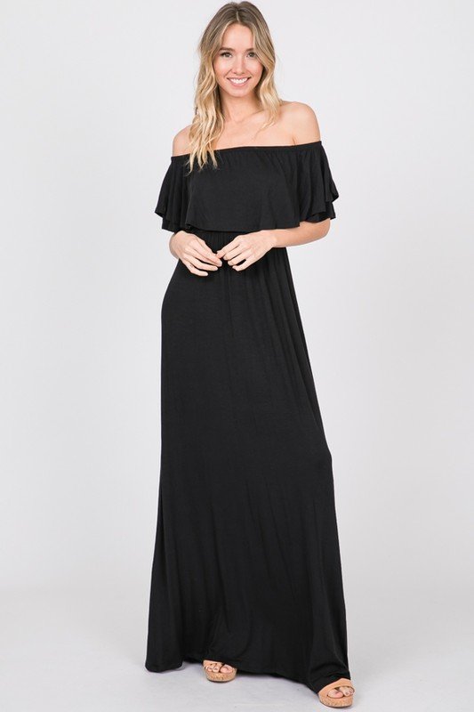 Ruffled Off Shoulder Maxi Dress with Pockets | Flowy Summer Dress