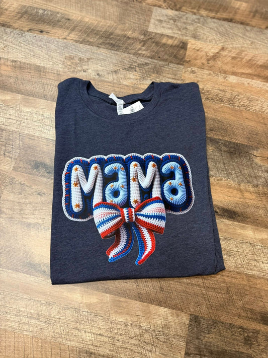 Bella Canvas Patriotic MAMA Tee – American Flag Bow Graphic