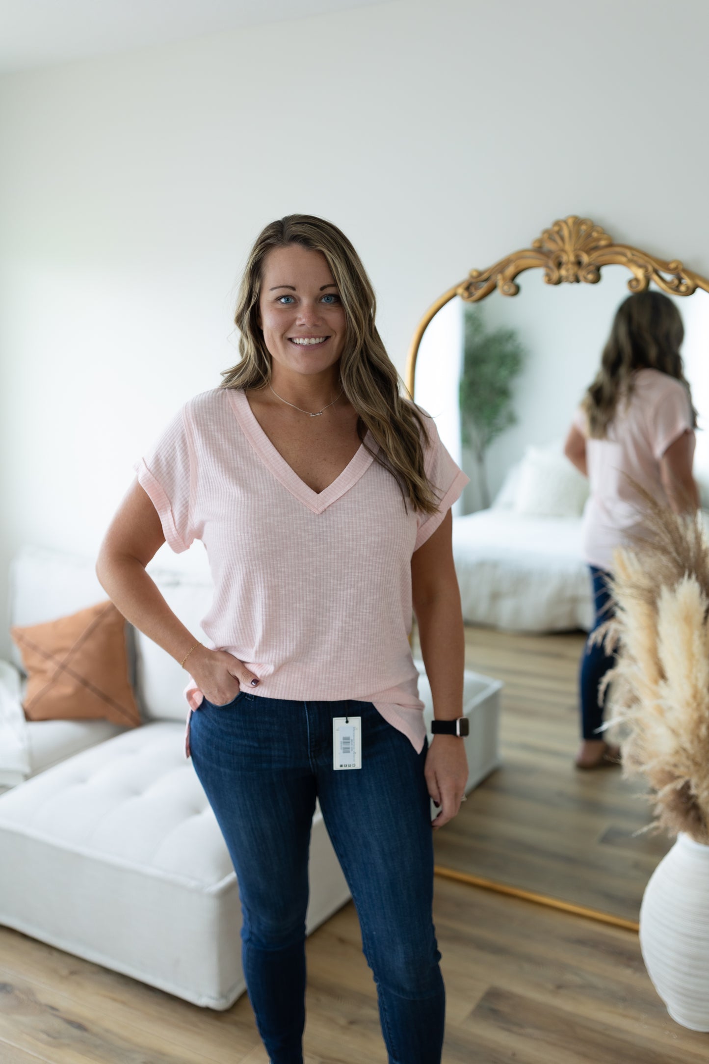 Powder Peach Vneck Top