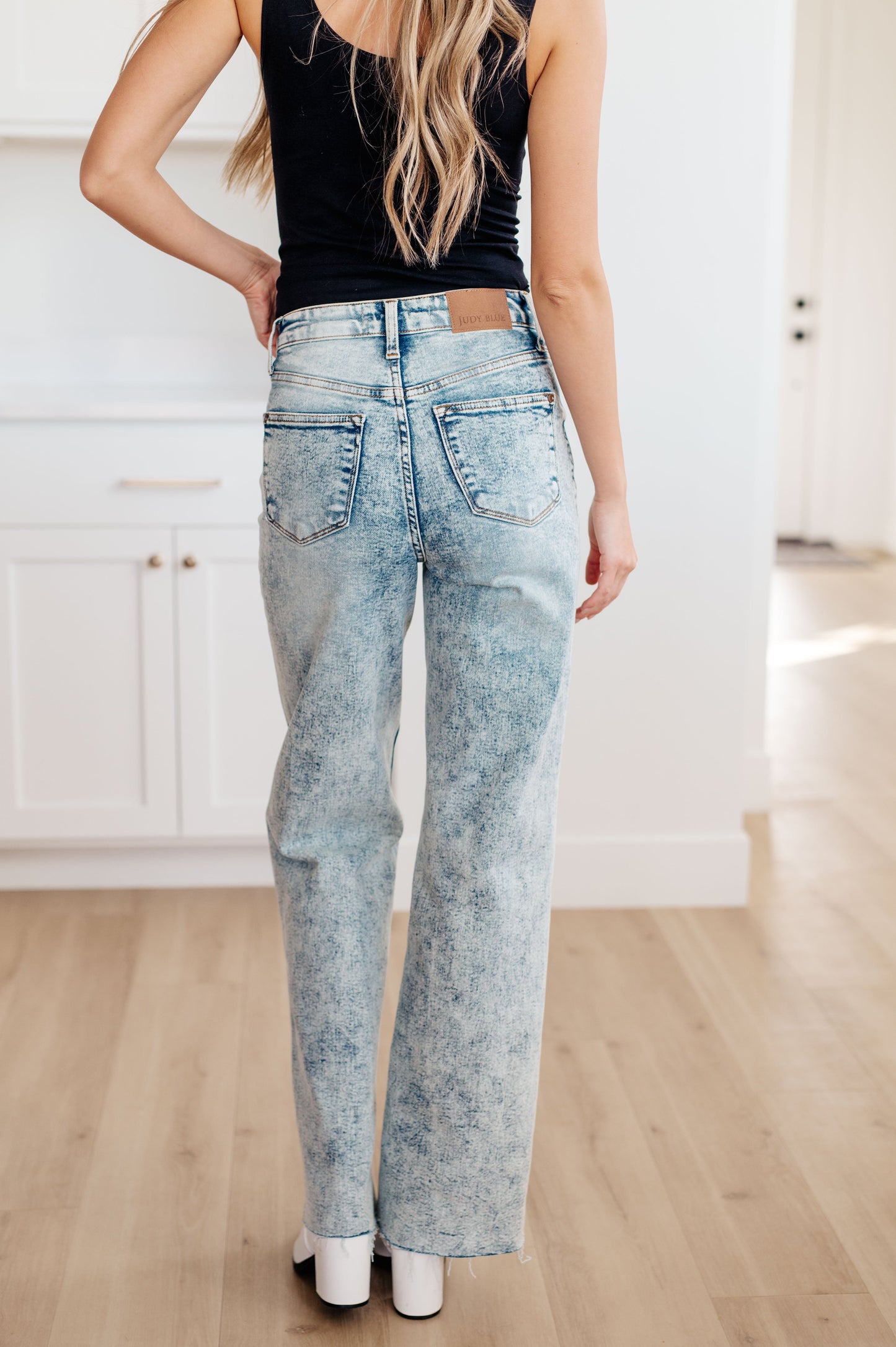 Judy Blue High Rise Mineral Wash Raw Hem Wide Leg Jeans