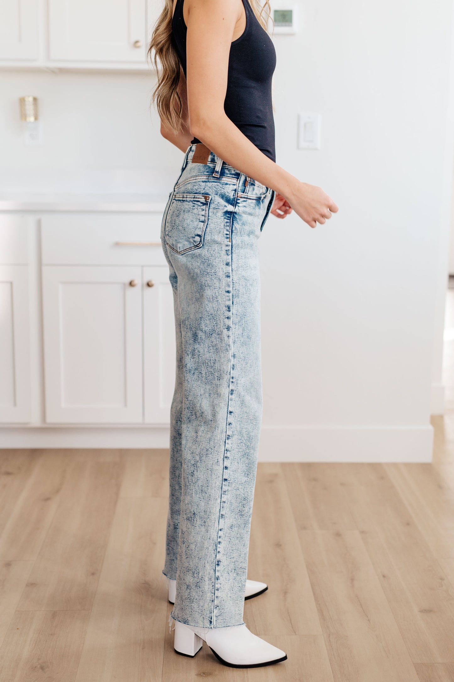 Judy Blue High Rise Mineral Wash Raw Hem Wide Leg Jeans