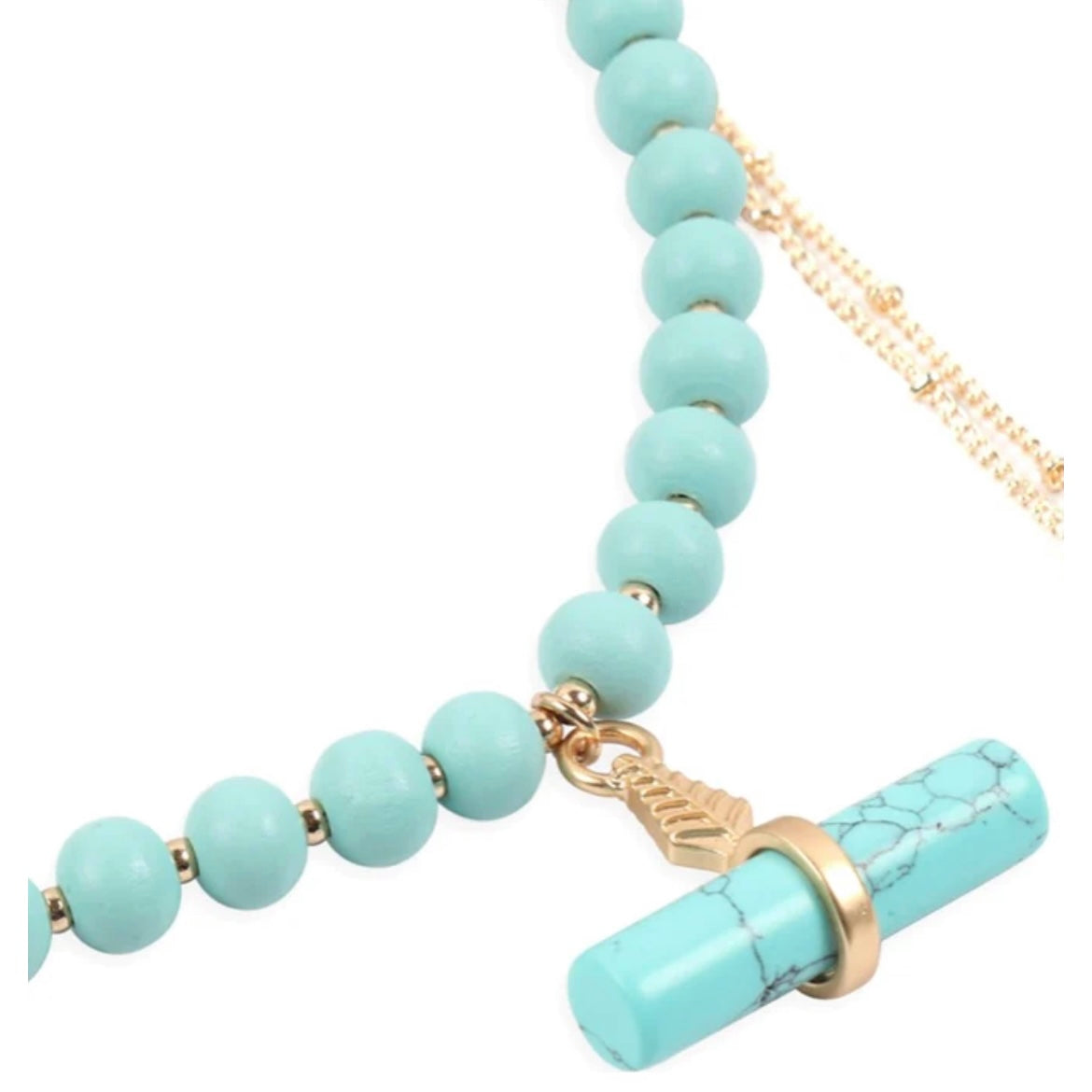 Turquoise Wooden Bead Pendant Necklace